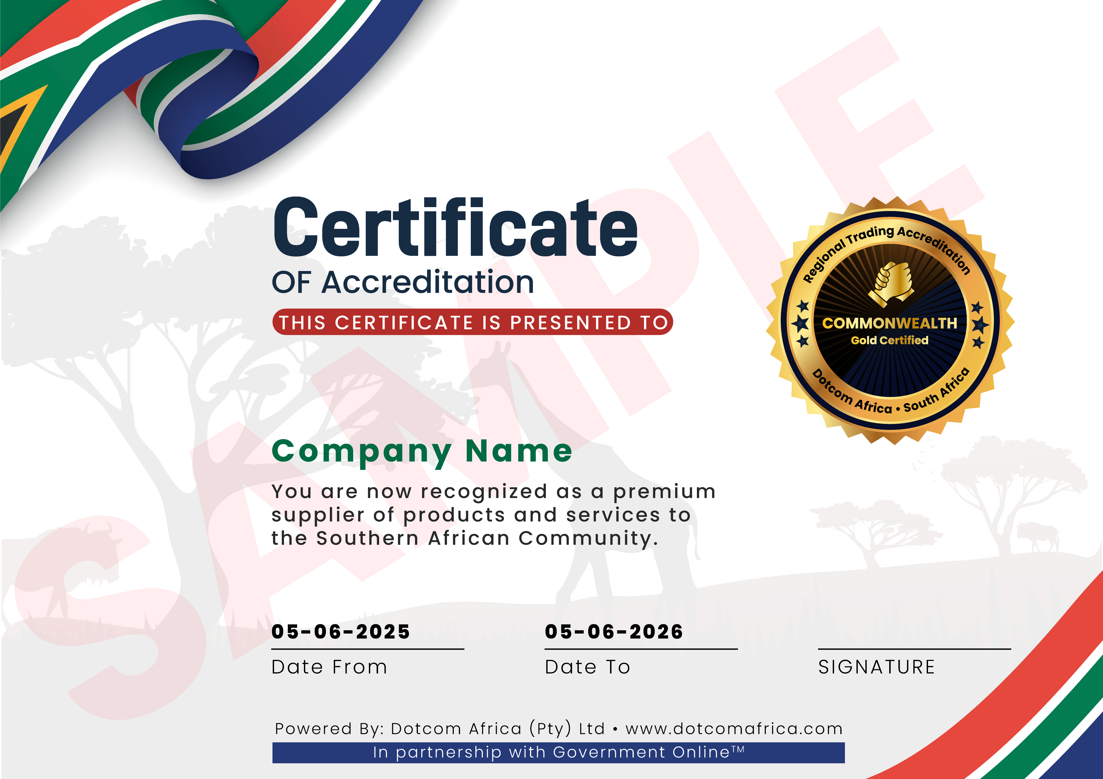 Sample Commonwealth certificate of accreditation